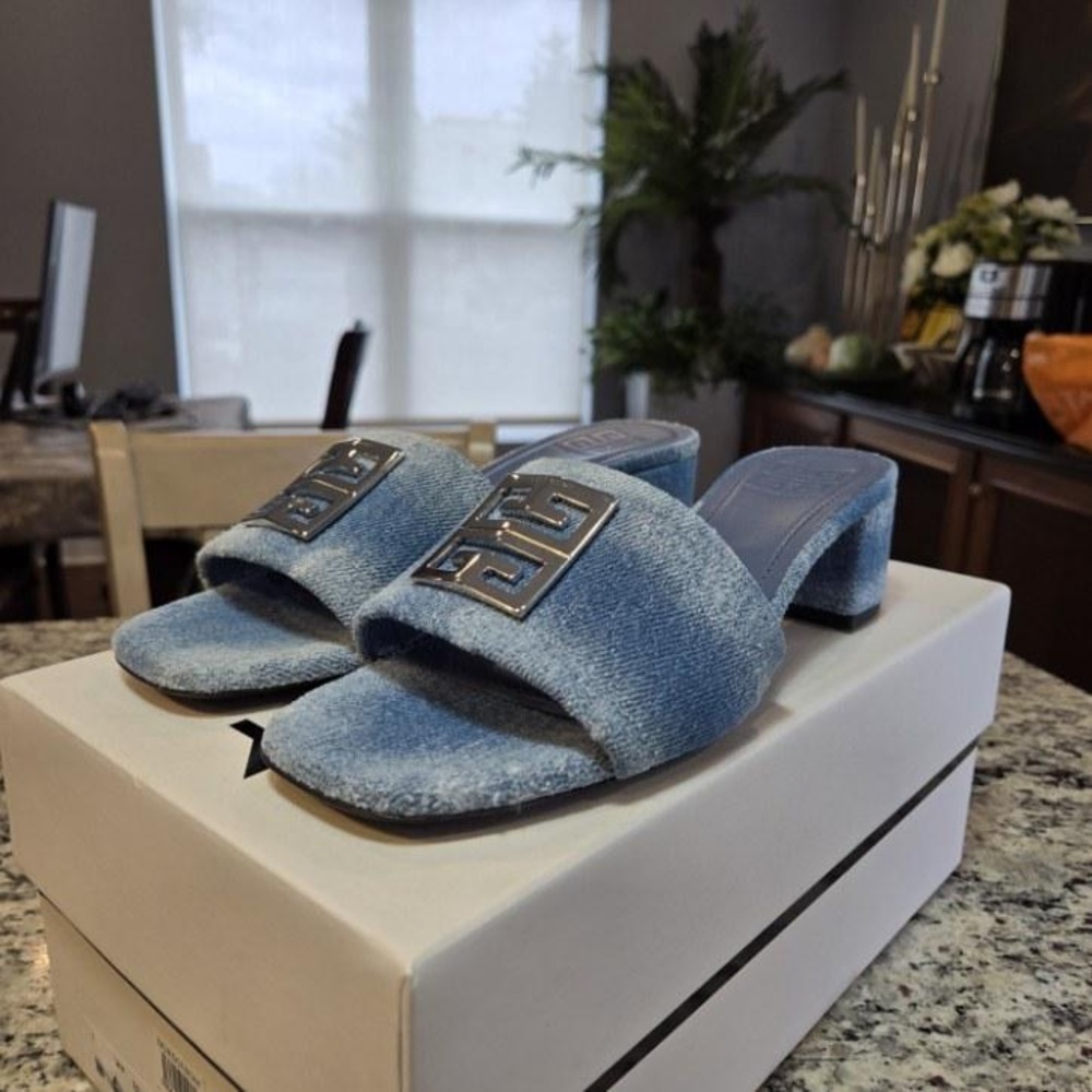 NEW Givenchy Distressed Denim Slides Size 39 45mm Heels - Picture 4 of 11